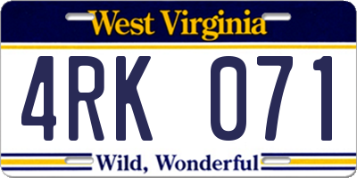 WV license plate 4RK071