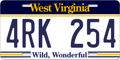 WV license plate 4RK254