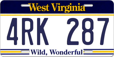 WV license plate 4RK287