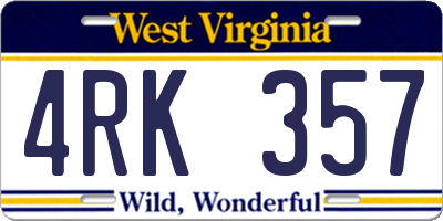 WV license plate 4RK357