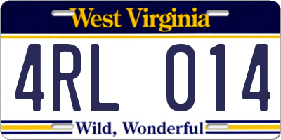 WV license plate 4RL014
