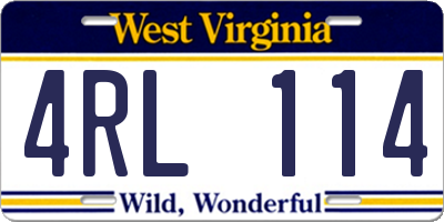 WV license plate 4RL114
