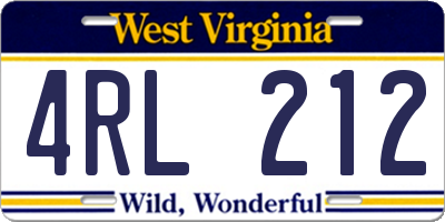 WV license plate 4RL212
