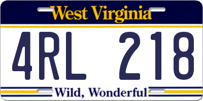 WV license plate 4RL218