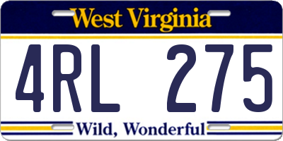 WV license plate 4RL275