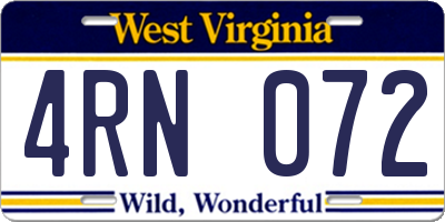 WV license plate 4RN072