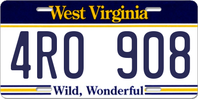 WV license plate 4RO908