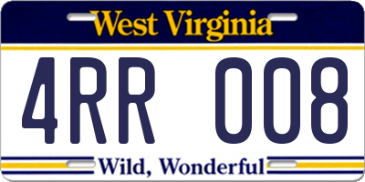 WV license plate 4RR008
