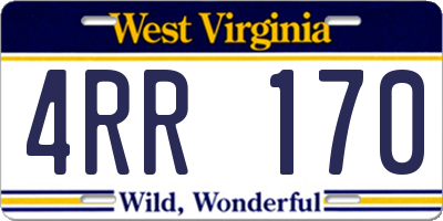 WV license plate 4RR170