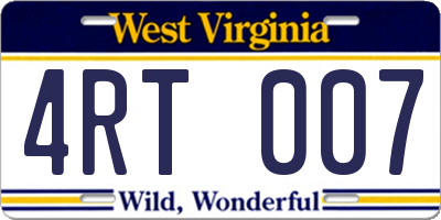 WV license plate 4RT007