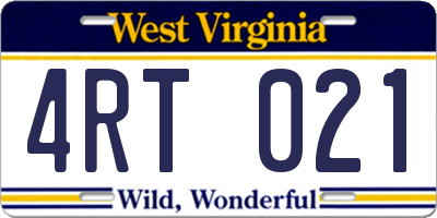 WV license plate 4RT021