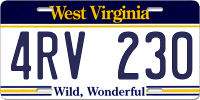 WV license plate 4RV230