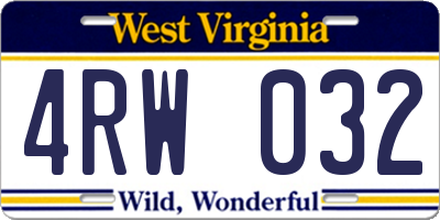 WV license plate 4RW032
