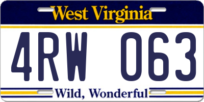 WV license plate 4RW063
