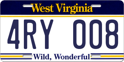 WV license plate 4RY008