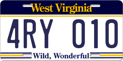 WV license plate 4RY010