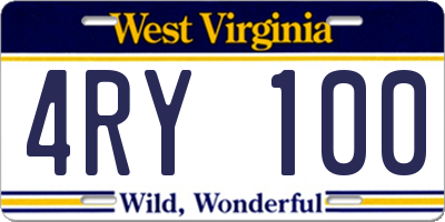 WV license plate 4RY100