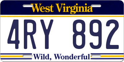 WV license plate 4RY892