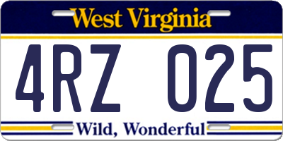 WV license plate 4RZ025