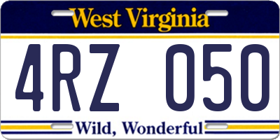 WV license plate 4RZ050