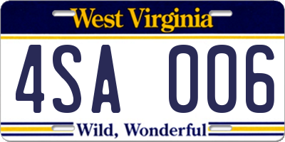 WV license plate 4SA006
