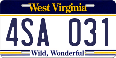 WV license plate 4SA031