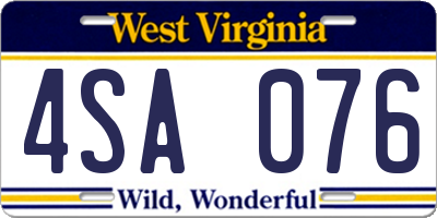 WV license plate 4SA076