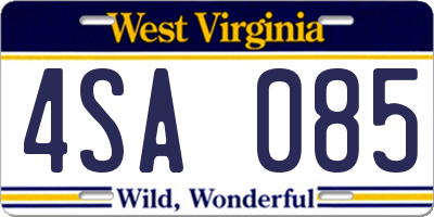WV license plate 4SA085
