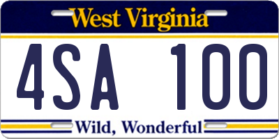 WV license plate 4SA100