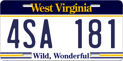 WV license plate 4SA181