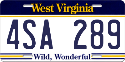 WV license plate 4SA289