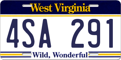 WV license plate 4SA291