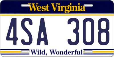 WV license plate 4SA308
