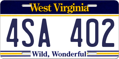 WV license plate 4SA402