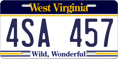 WV license plate 4SA457