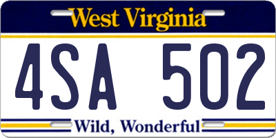 WV license plate 4SA502