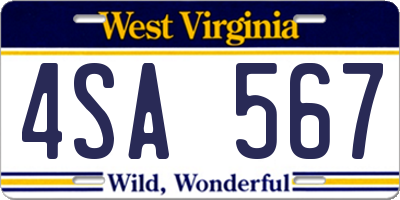 WV license plate 4SA567