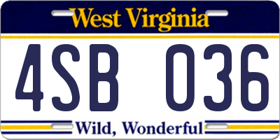 WV license plate 4SB036