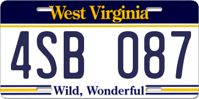 WV license plate 4SB087
