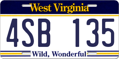 WV license plate 4SB135