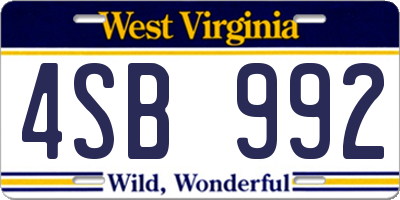 WV license plate 4SB992