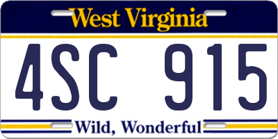 WV license plate 4SC915