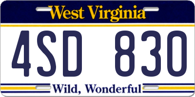 WV license plate 4SD830