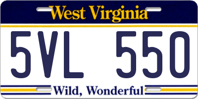 WV license plate 5VL550