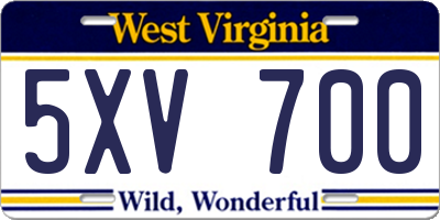 WV license plate 5XV700