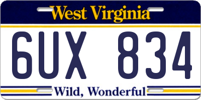 WV license plate 6UX834