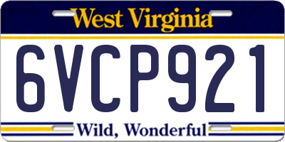 WV license plate 6VCP921