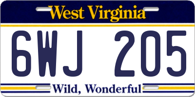 WV license plate 6WJ205