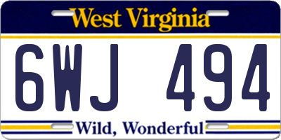 WV license plate 6WJ494
