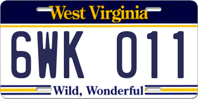 WV license plate 6WK011
